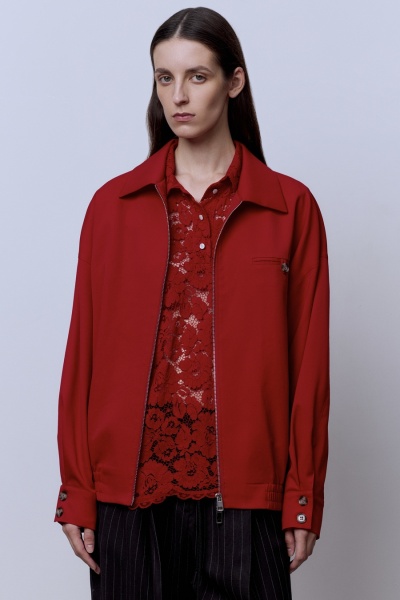 Бомбер из костюмной шерсти, красный