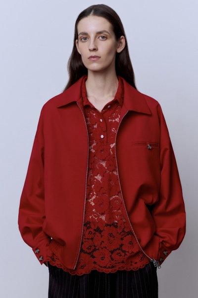 Бомбер из костюмной шерсти, красный