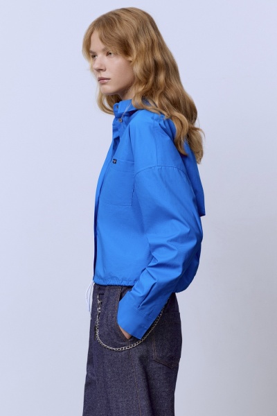 Рубашка с кокеткой на кулиске, синий