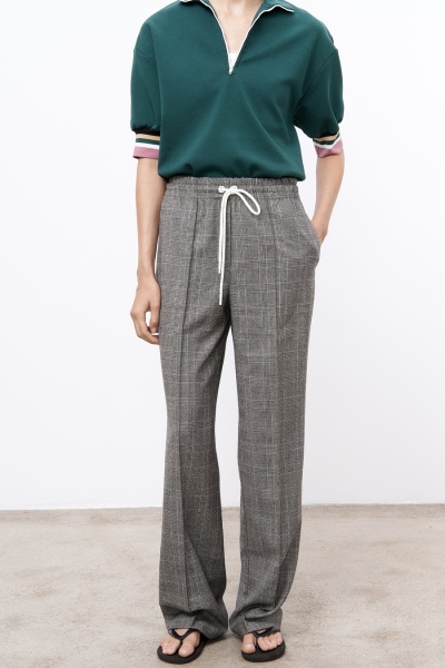 Брюки на резинке в клетку, серый