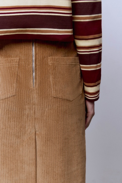 Юбка миди из вельвета, бежевый