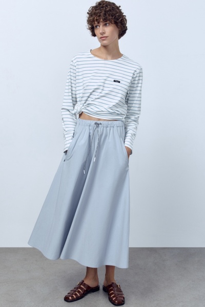 Юбка-солнце из итальянского вареного хлопка, голубой