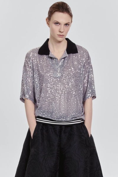 Поло с пайетками, серый