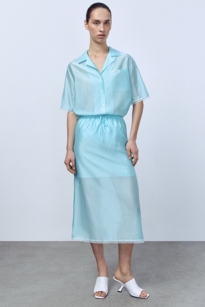 Юбка из батистовой вуали с кружевом, мятный