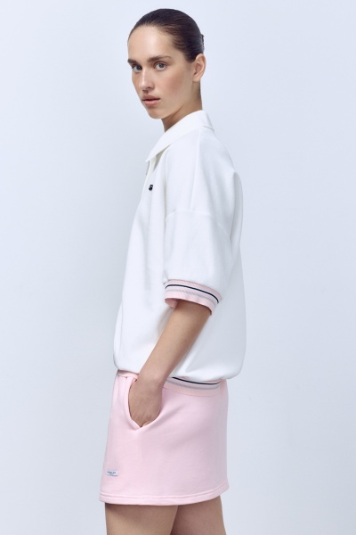 Поло из пике с контрастным подвязом, молочный