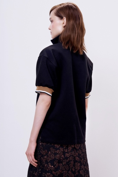 Поло на молнии с контрастными манжетами, черный