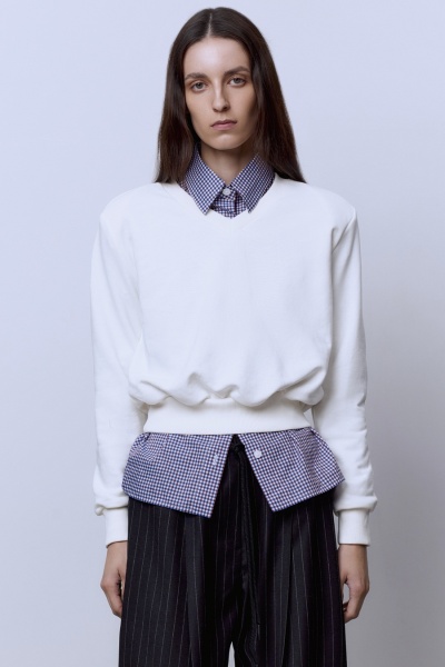 Свитшот из футера с рукавами-фонариками, молочный