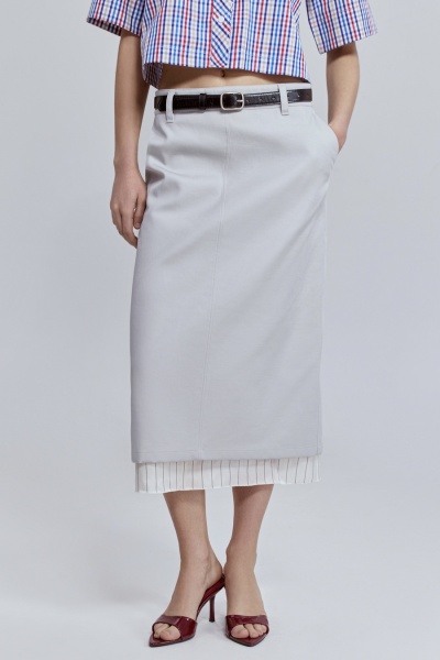 Юбка прямая с контрастной подкладкой, жемчужный