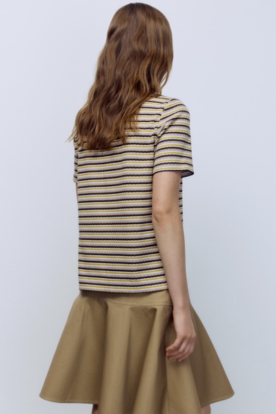 Футболка в полоску из вискозного трикотажа синий/горчичный