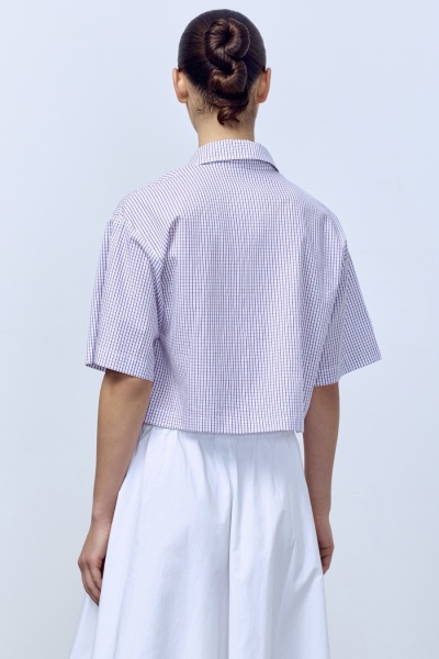 Рубашка-кроп в клетку с кружевным карманом, фиолетовый