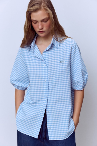 Рубашка виши с объёмными рукавами, голубой