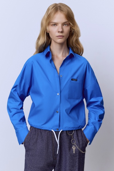 Рубашка с кокеткой на кулиске, синий
