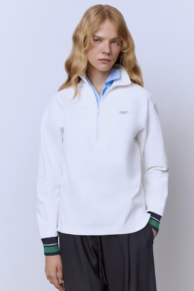 Поло на молнии с длинным рукавом, белый