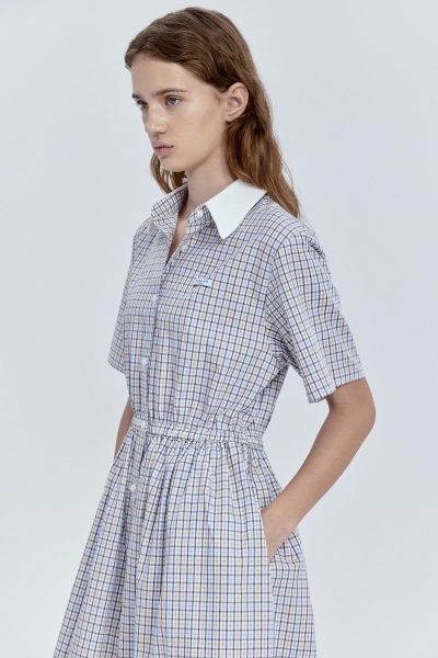 Платье в клетку из итальянского хлопка с белым воротником, мультиколор