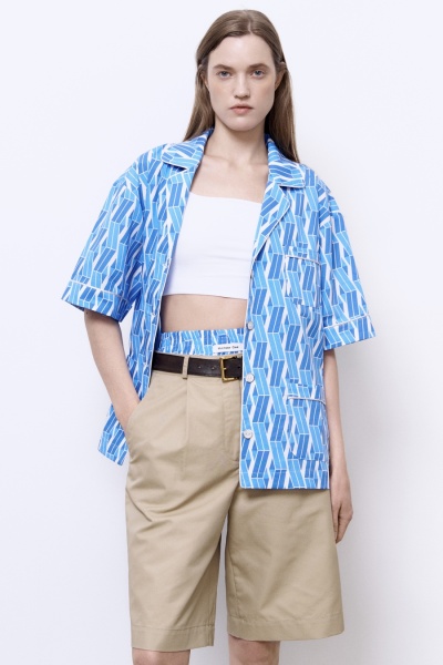Рубашка из хлопка с геометричным принтом, голубой