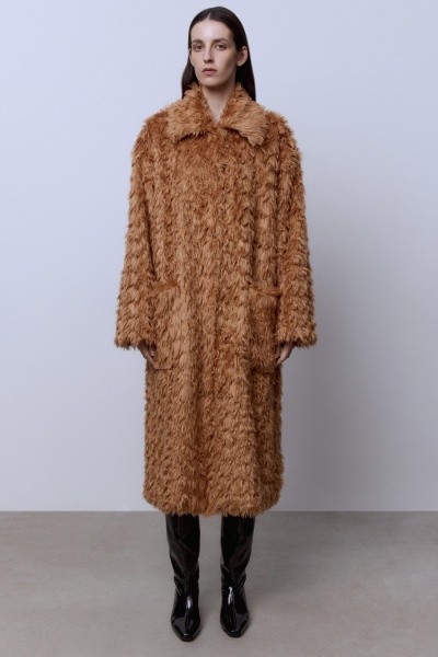 Шуба из экомеха на подкладке, персиковый