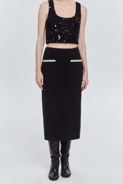 Юбка тубина с карманами из трикотажного букле, черный