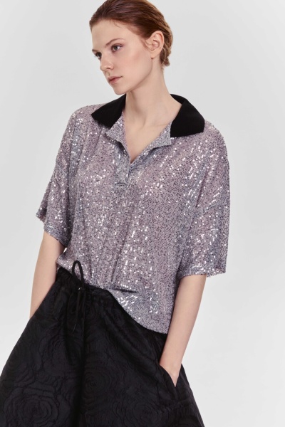 Поло с пайетками, серый