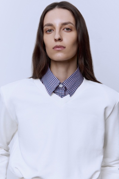 Свитшот из футера с рукавами-фонариками, молочный