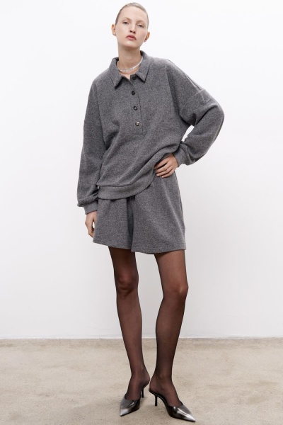 Шорты трикотажные из шерсти мериноса, серый