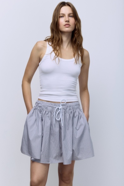 Юбка-мини из итальянского хлопка, бежевый/серый