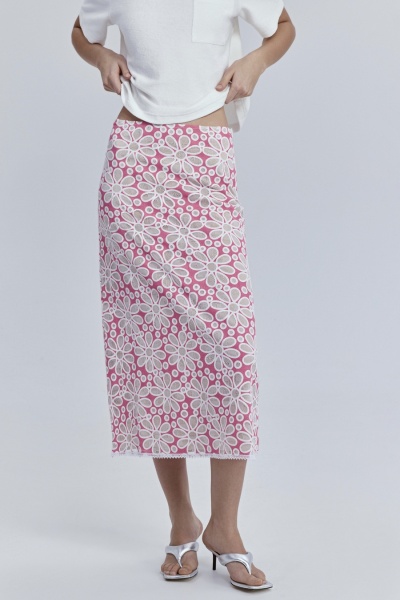 Ажурная юбка из кружева на вискозной подкладке, розовый