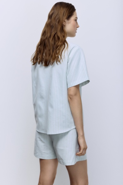 Рубашка пижамная в широкую полоску с коротким рукавом, мятный