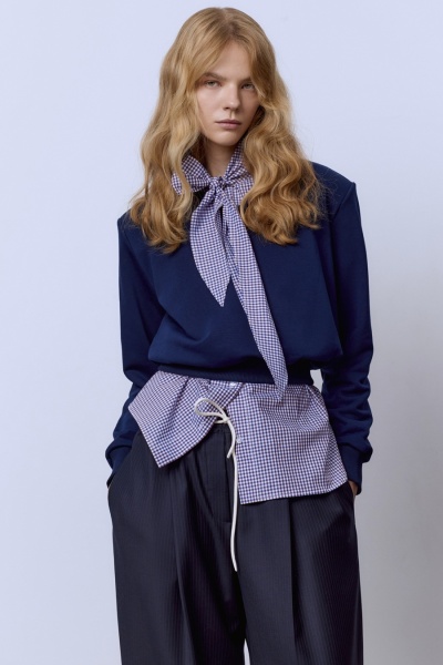 Свитшот из футера с рукавами-фонариками, синий