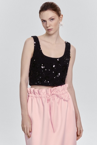 Топ из твида с бисером и пайетками, чёрный