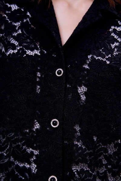 Рубашка бокси из кружева с кристальными пуговицами, черный
