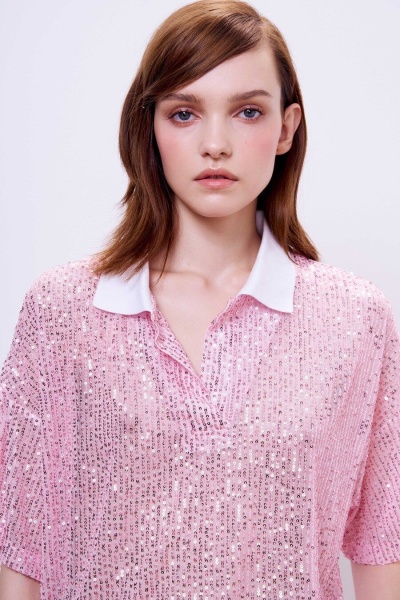 Поло с пайетками, розовый