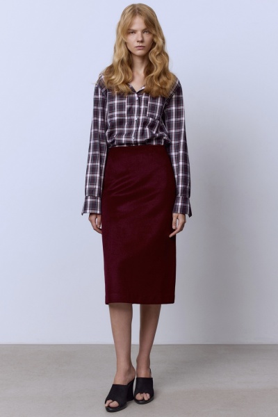 Юбка прямая из шерсти премиум, бордовый
