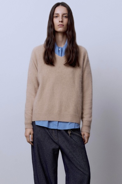 Свитер с V-вырезом из шерсти с кашемиром, бежевый