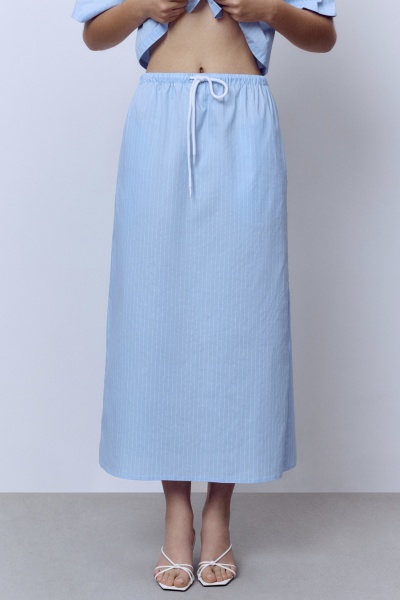 Юбка макси на кулиске в полоску, голубой