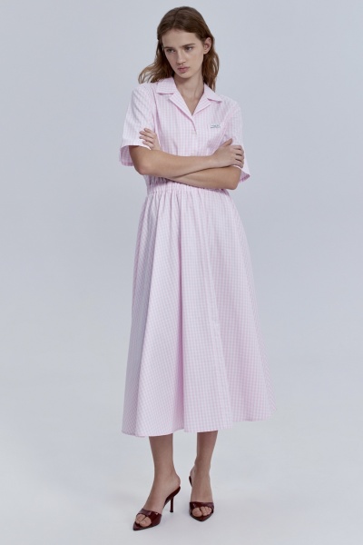 Платье в клетку из итальянского хлопка, розовый