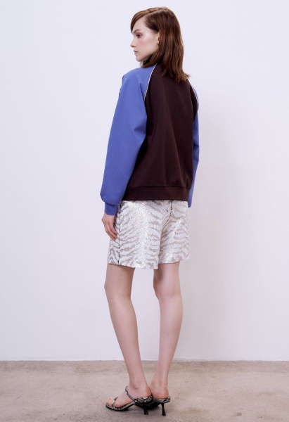 Шорты с пайетками и тигровым принтом, белый-бежевый