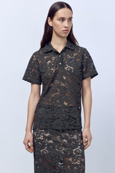 Поло из кружева, тёмно-зелёный