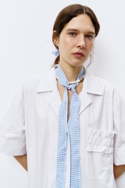 Платье из итальянского вареного хлопка с рюшами, белый