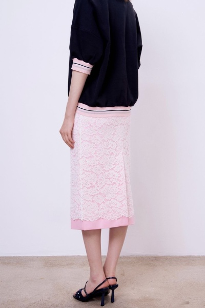 Юбка атласная с накладным кружевом, розовый