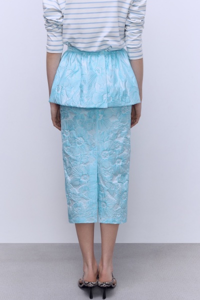 Юбка-тубина из жаккарда с накладной баской, голубой