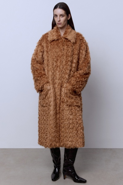 Шуба из экомеха на подкладке, персиковый