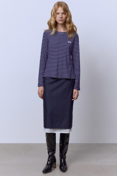 Лонгслив в полоску из рибаны, синий/белый