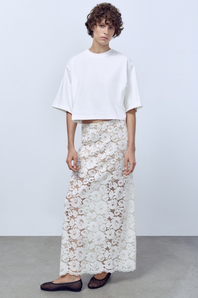 Юбка-макси из кружева, кремовый