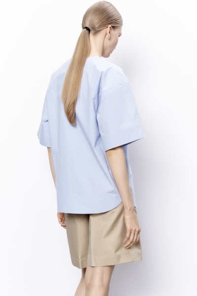 Топ из итальянского вареного хлопка на кнопках, голубой