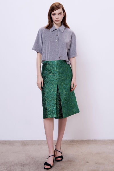 Юбка миди со складкой из жаккарда, зелёный