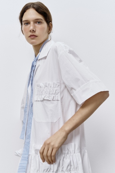 Платье из итальянского вареного хлопка с рюшами, белый