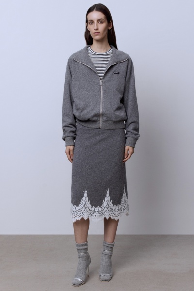 Юбка из шерсти мериноса с накладным кружевом, серый