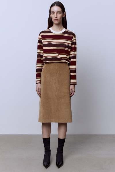 Юбка миди из вельвета, бежевый