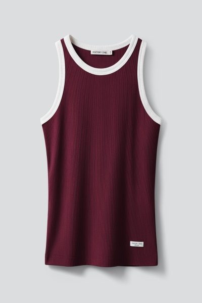 Топ из хлопковой рибаны с контрастной отделкой, бордовый