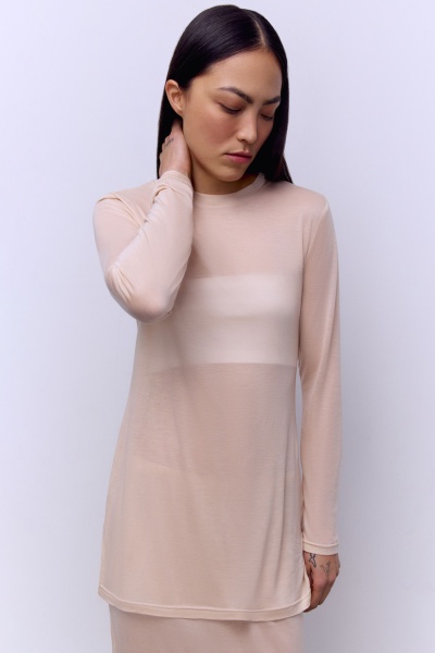 Лонгслив из тонкого тенселя, бежевый